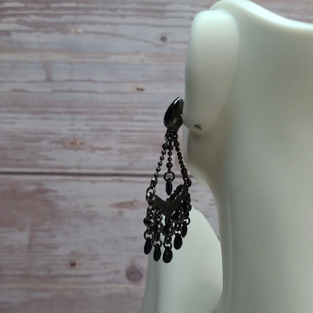 BLACK BEADED DANGLING CHANDLER PIERCED EARRINGS